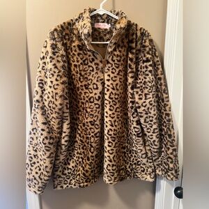 Pink Lily Brown Quarter Zip Fur Pullover